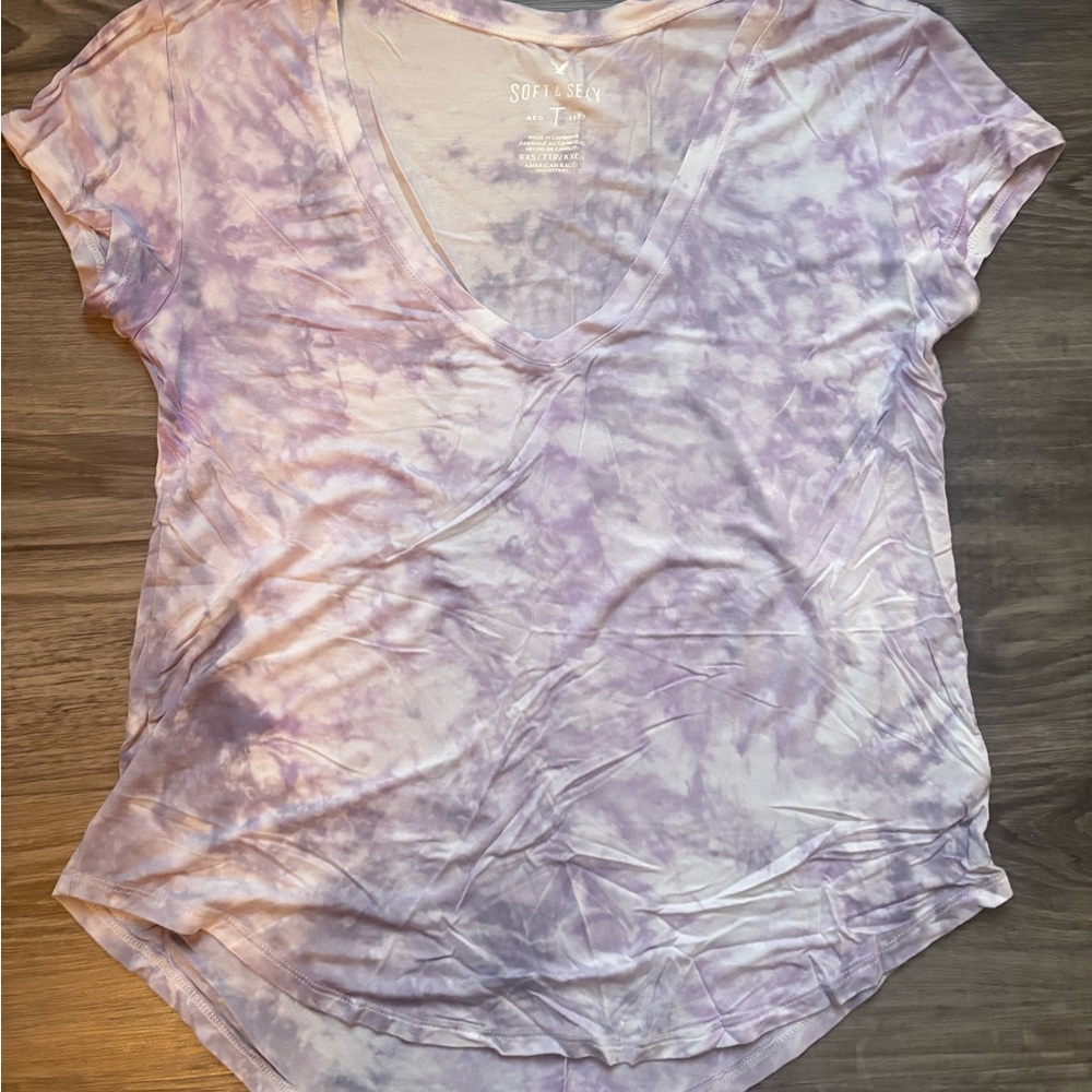 American Eagle Outfitters Purple and Pink Cap Sleeve Relaxed T-Shirt